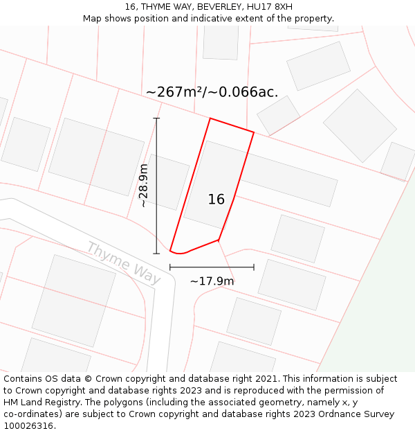 16, THYME WAY, BEVERLEY, HU17 8XH: Plot and title map