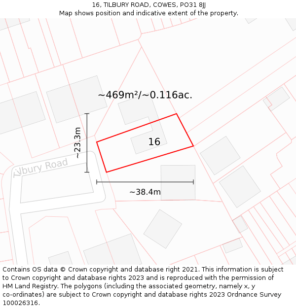 16, TILBURY ROAD, COWES, PO31 8JJ: Plot and title map