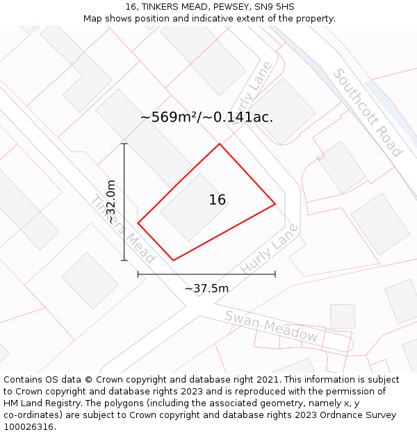 16, TINKERS MEAD, PEWSEY, SN9 5HS: Plot and title map