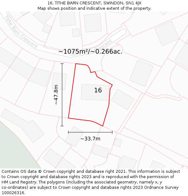 16, TITHE BARN CRESCENT, SWINDON, SN1 4JX: Plot and title map