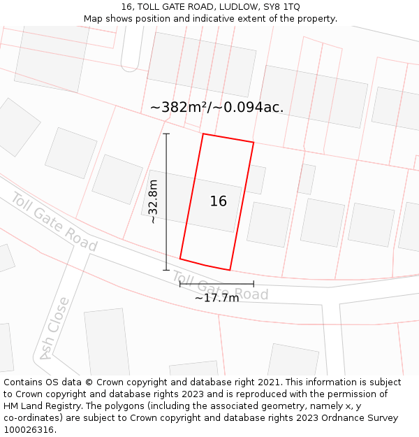 16, TOLL GATE ROAD, LUDLOW, SY8 1TQ: Plot and title map