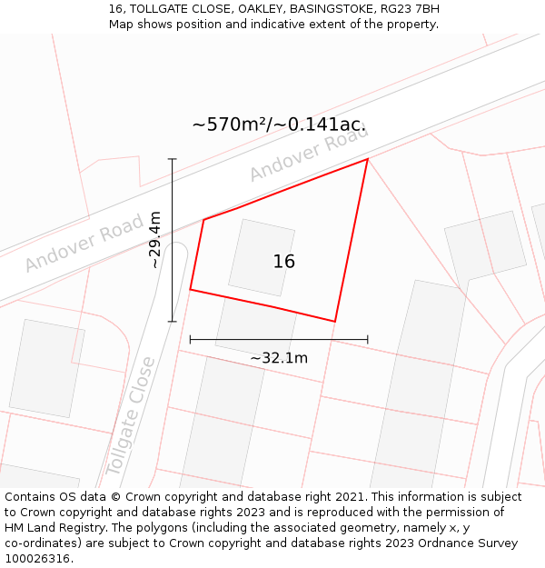 16, TOLLGATE CLOSE, OAKLEY, BASINGSTOKE, RG23 7BH: Plot and title map