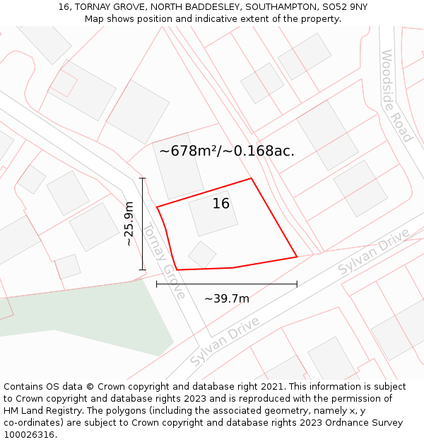 16, TORNAY GROVE, NORTH BADDESLEY, SOUTHAMPTON, SO52 9NY: Plot and title map