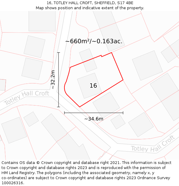 16, TOTLEY HALL CROFT, SHEFFIELD, S17 4BE: Plot and title map