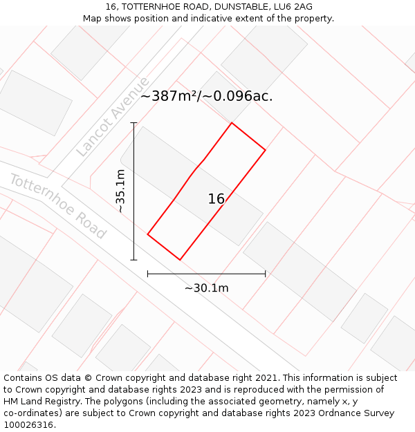 16, TOTTERNHOE ROAD, DUNSTABLE, LU6 2AG: Plot and title map