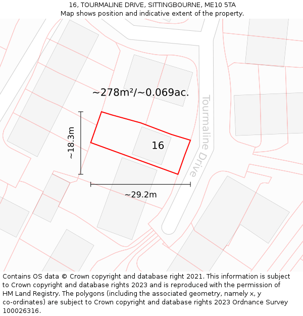 16, TOURMALINE DRIVE, SITTINGBOURNE, ME10 5TA: Plot and title map