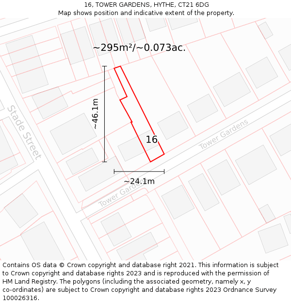 16, TOWER GARDENS, HYTHE, CT21 6DG: Plot and title map
