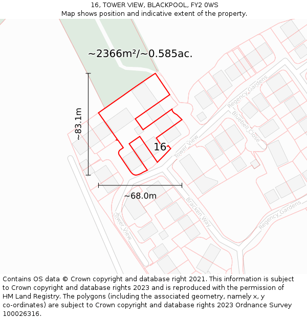 16, TOWER VIEW, BLACKPOOL, FY2 0WS: Plot and title map