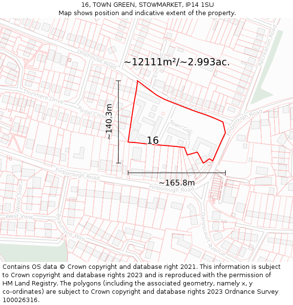 16, TOWN GREEN, STOWMARKET, IP14 1SU: Plot and title map