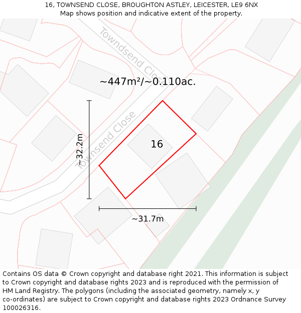 16, TOWNSEND CLOSE, BROUGHTON ASTLEY, LEICESTER, LE9 6NX: Plot and title map