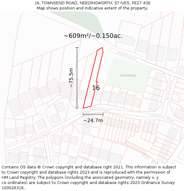 16, TOWNSEND ROAD, NEEDINGWORTH, ST IVES, PE27 4SE: Plot and title map