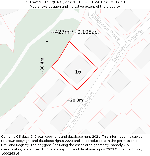 16, TOWNSEND SQUARE, KINGS HILL, WEST MALLING, ME19 4HE: Plot and title map