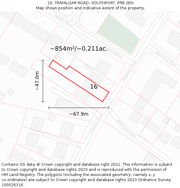 16, TRAFALGAR ROAD, SOUTHPORT, PR8 2EN: Plot and title map