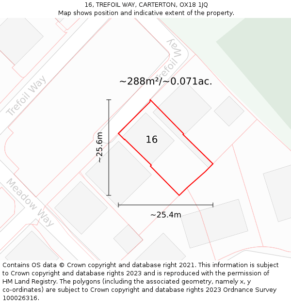 16, TREFOIL WAY, CARTERTON, OX18 1JQ: Plot and title map