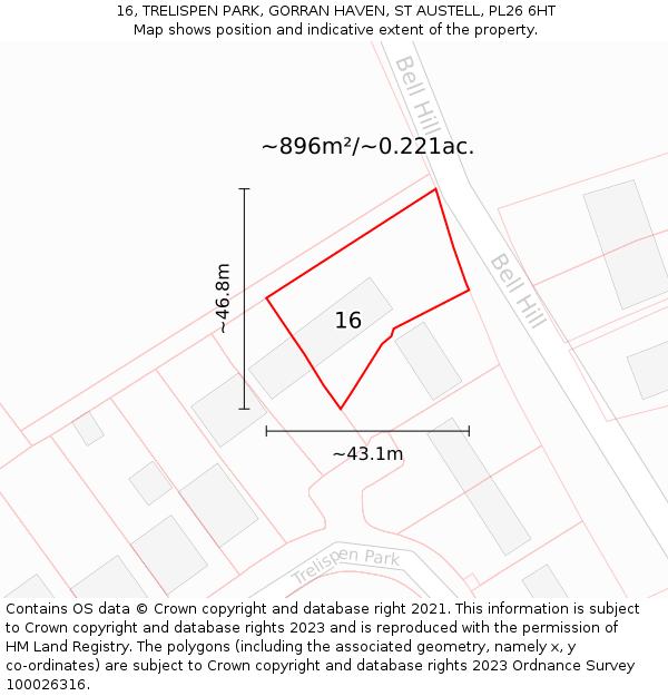 16, TRELISPEN PARK, GORRAN HAVEN, ST AUSTELL, PL26 6HT: Plot and title map