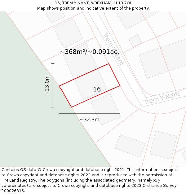 16, TREM Y NANT, WREXHAM, LL13 7QL: Plot and title map