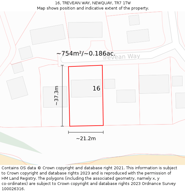 16, TREVEAN WAY, NEWQUAY, TR7 1TW: Plot and title map