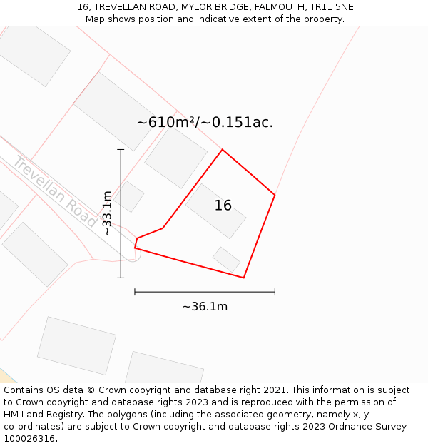 16, TREVELLAN ROAD, MYLOR BRIDGE, FALMOUTH, TR11 5NE: Plot and title map