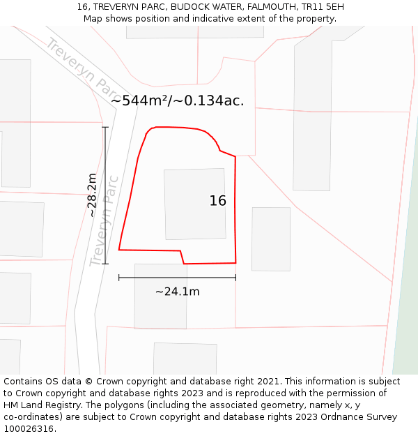 16, TREVERYN PARC, BUDOCK WATER, FALMOUTH, TR11 5EH: Plot and title map