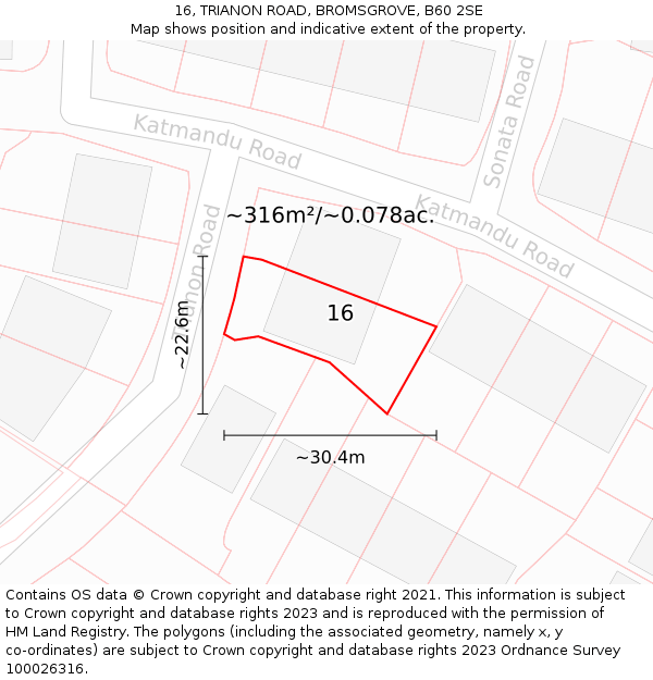 16, TRIANON ROAD, BROMSGROVE, B60 2SE: Plot and title map