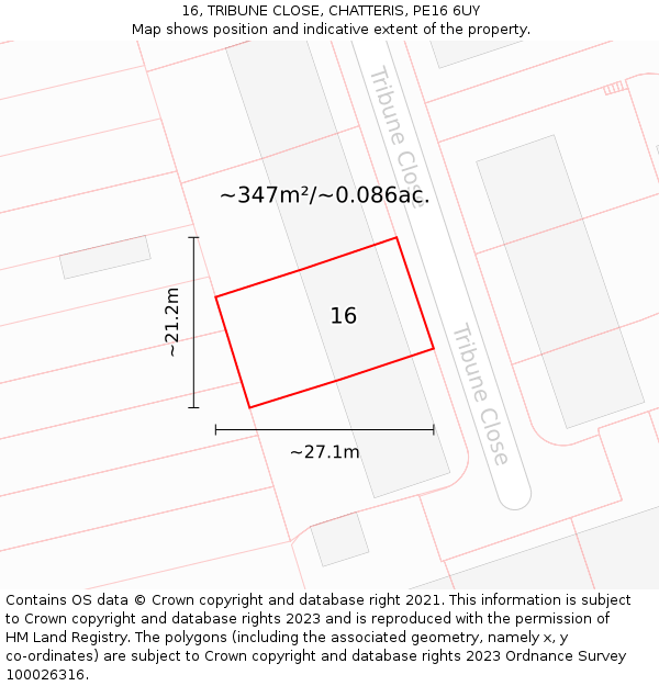 16, TRIBUNE CLOSE, CHATTERIS, PE16 6UY: Plot and title map