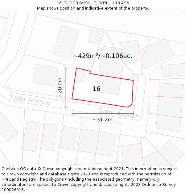 16, TUDOR AVENUE, RHYL, LL18 4SA: Plot and title map