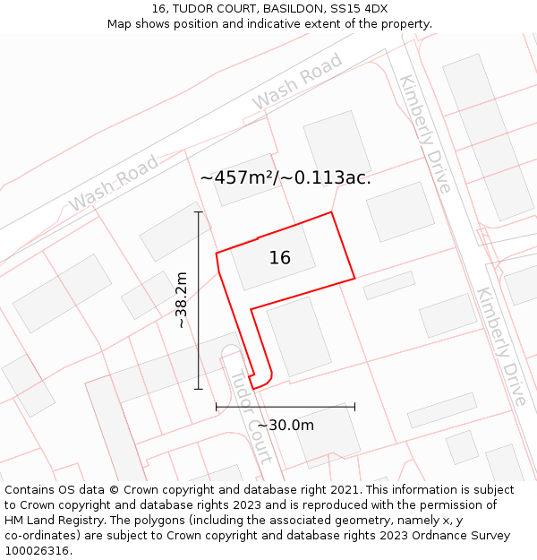 16, TUDOR COURT, BASILDON, SS15 4DX: Plot and title map