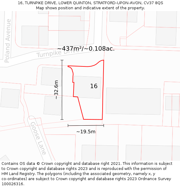 16, TURNPIKE DRIVE, LOWER QUINTON, STRATFORD-UPON-AVON, CV37 8QS: Plot and title map