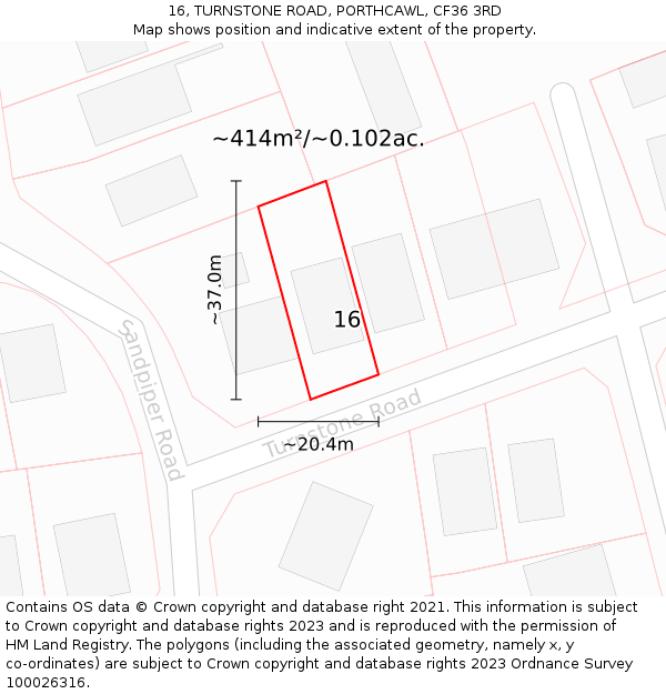 16, TURNSTONE ROAD, PORTHCAWL, CF36 3RD: Plot and title map