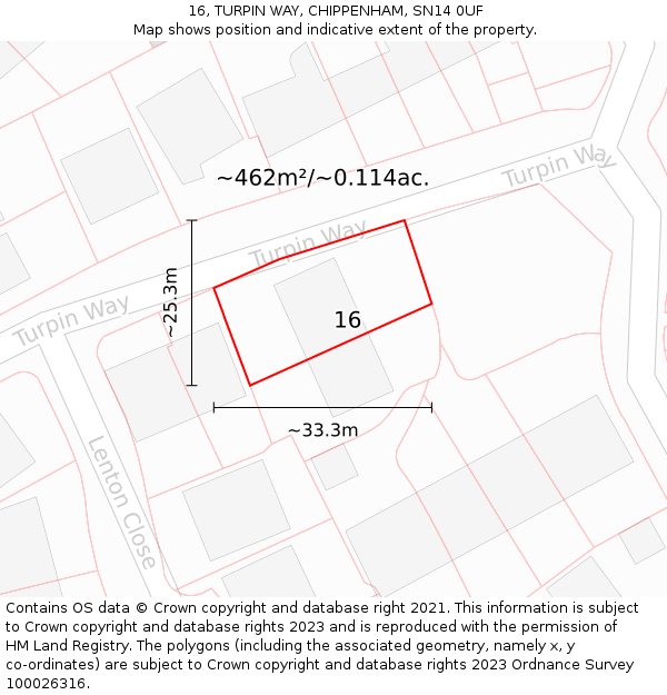 16, TURPIN WAY, CHIPPENHAM, SN14 0UF: Plot and title map