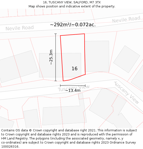 16, TUSCANY VIEW, SALFORD, M7 3TX: Plot and title map