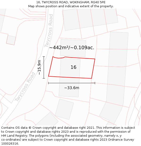 16, TWYCROSS ROAD, WOKINGHAM, RG40 5PE: Plot and title map