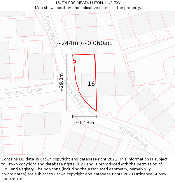 16, TYLERS MEAD, LUTON, LU2 7XY: Plot and title map