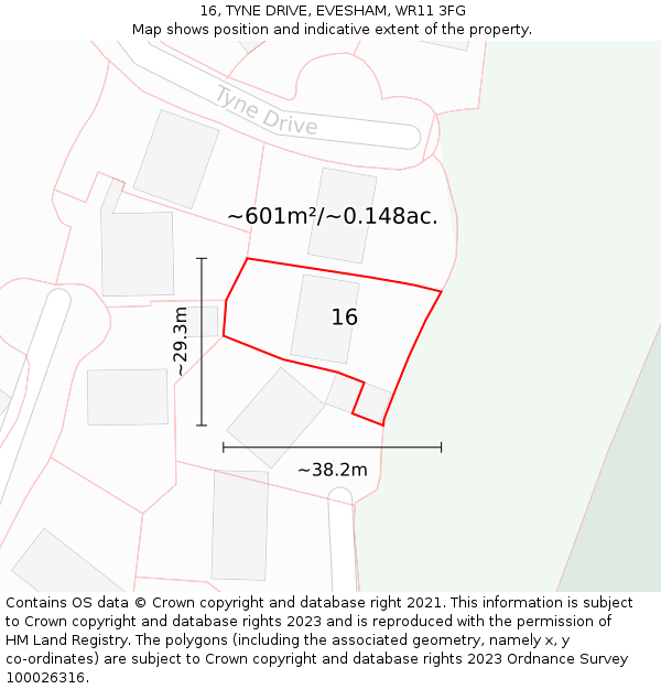 16, TYNE DRIVE, EVESHAM, WR11 3FG: Plot and title map