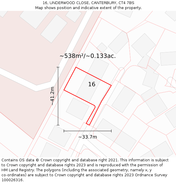 16, UNDERWOOD CLOSE, CANTERBURY, CT4 7BS: Plot and title map