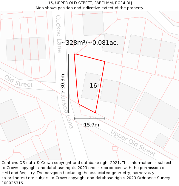 16, UPPER OLD STREET, FAREHAM, PO14 3LJ: Plot and title map