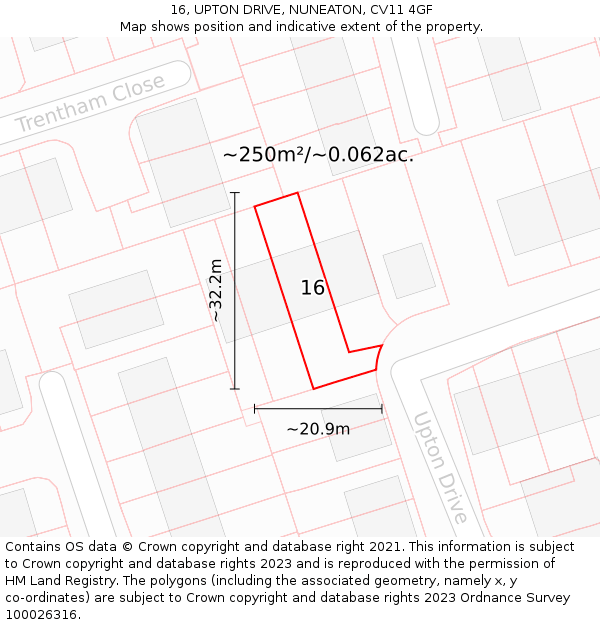 16, UPTON DRIVE, NUNEATON, CV11 4GF: Plot and title map