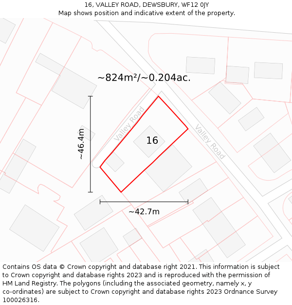 16, VALLEY ROAD, DEWSBURY, WF12 0JY: Plot and title map