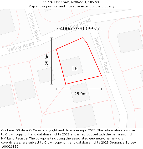 16, VALLEY ROAD, NORWICH, NR5 0BH: Plot and title map