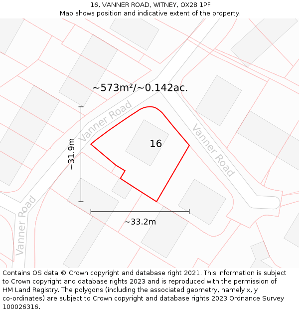 16, VANNER ROAD, WITNEY, OX28 1PF: Plot and title map