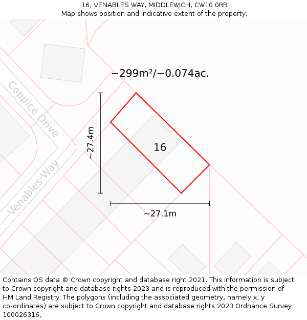 16, VENABLES WAY, MIDDLEWICH, CW10 0RR: Plot and title map