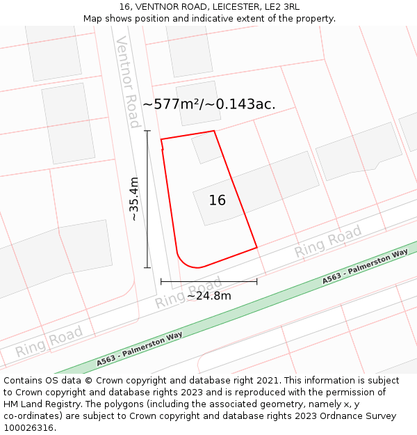 16, VENTNOR ROAD, LEICESTER, LE2 3RL: Plot and title map