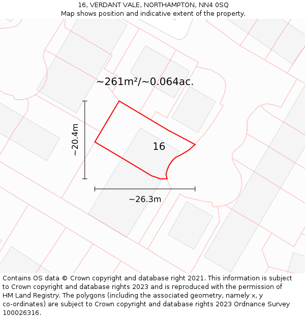 16, VERDANT VALE, NORTHAMPTON, NN4 0SQ: Plot and title map