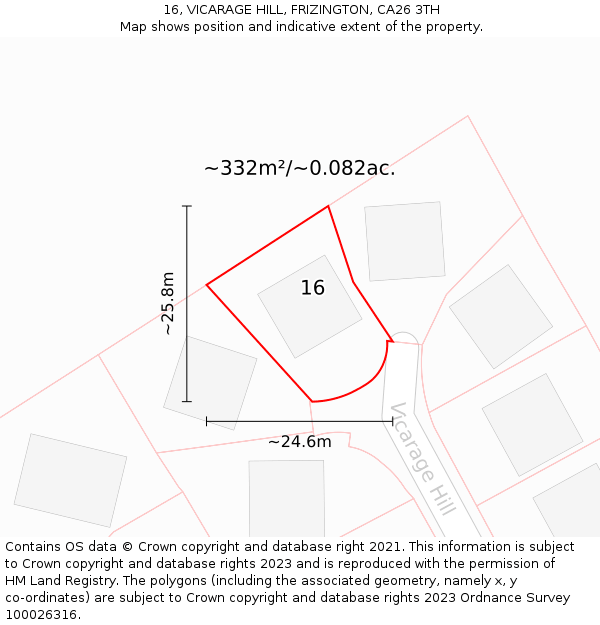 16, VICARAGE HILL, FRIZINGTON, CA26 3TH: Plot and title map