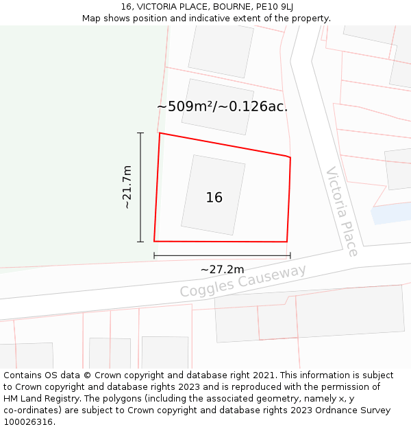 16, VICTORIA PLACE, BOURNE, PE10 9LJ: Plot and title map