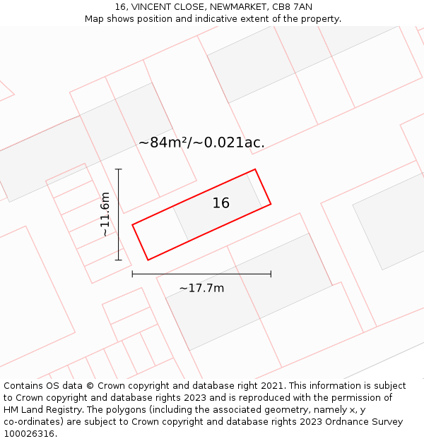 16, VINCENT CLOSE, NEWMARKET, CB8 7AN: Plot and title map