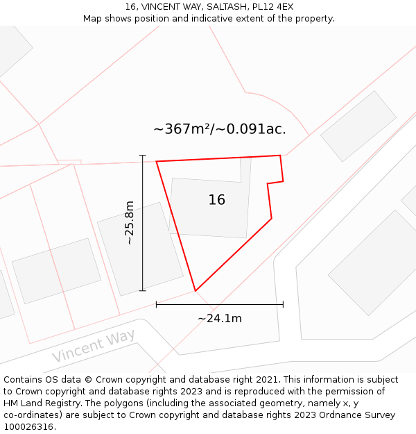 16, VINCENT WAY, SALTASH, PL12 4EX: Plot and title map