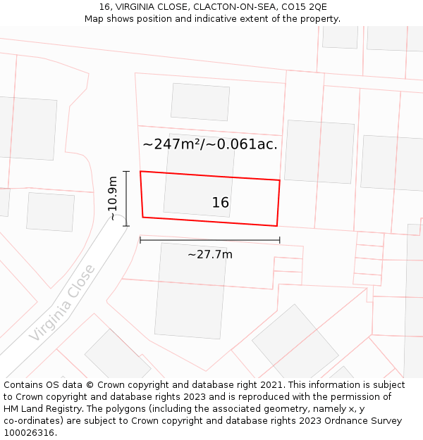 16, VIRGINIA CLOSE, CLACTON-ON-SEA, CO15 2QE: Plot and title map
