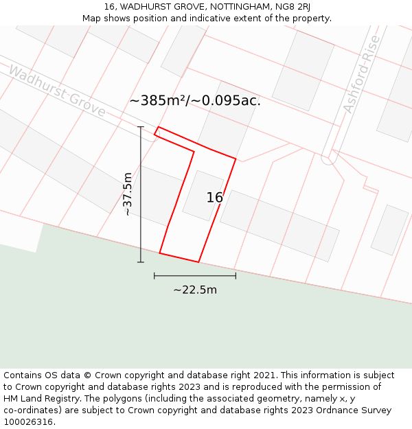 16, WADHURST GROVE, NOTTINGHAM, NG8 2RJ: Plot and title map