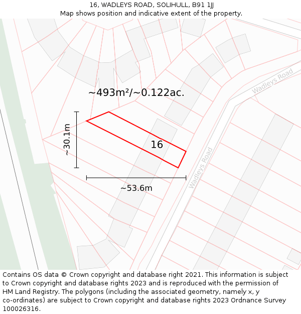 16, WADLEYS ROAD, SOLIHULL, B91 1JJ: Plot and title map